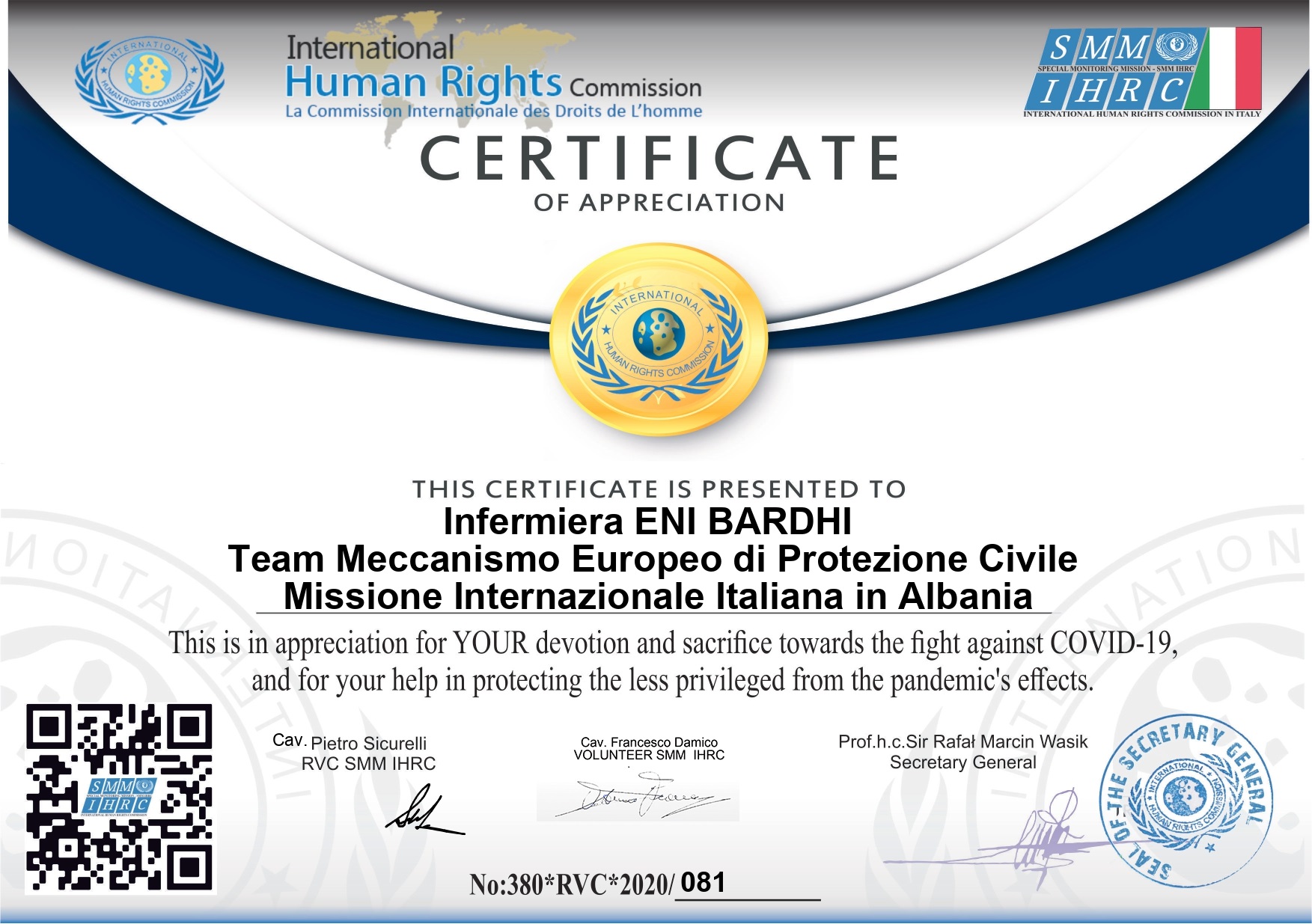 Team del Team Meccanismo Europeo di Protezione Civile Missione Internazionale Italiana in Albania