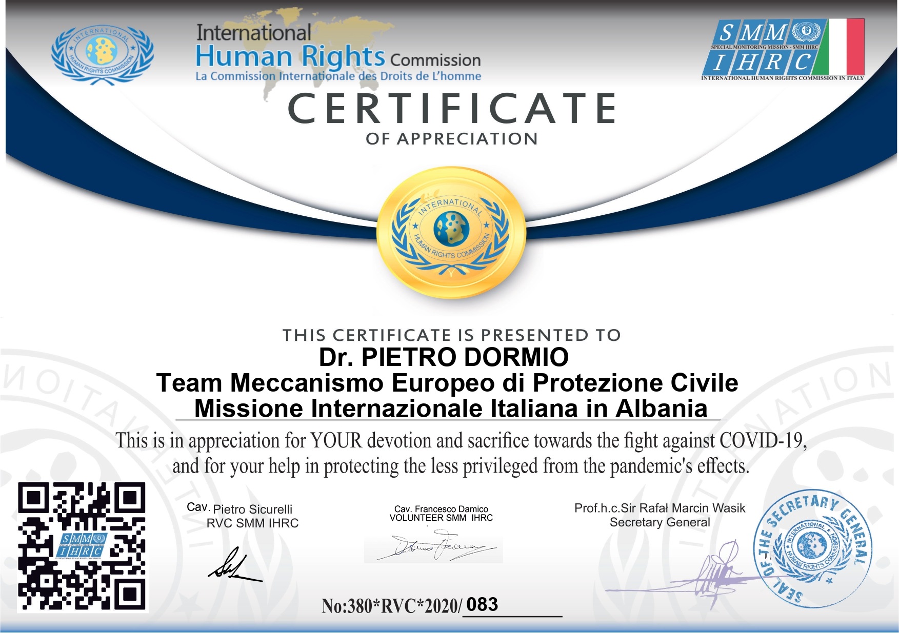 Team del Team Meccanismo Europeo di Protezione Civile Missione Internazionale Italiana in Albania