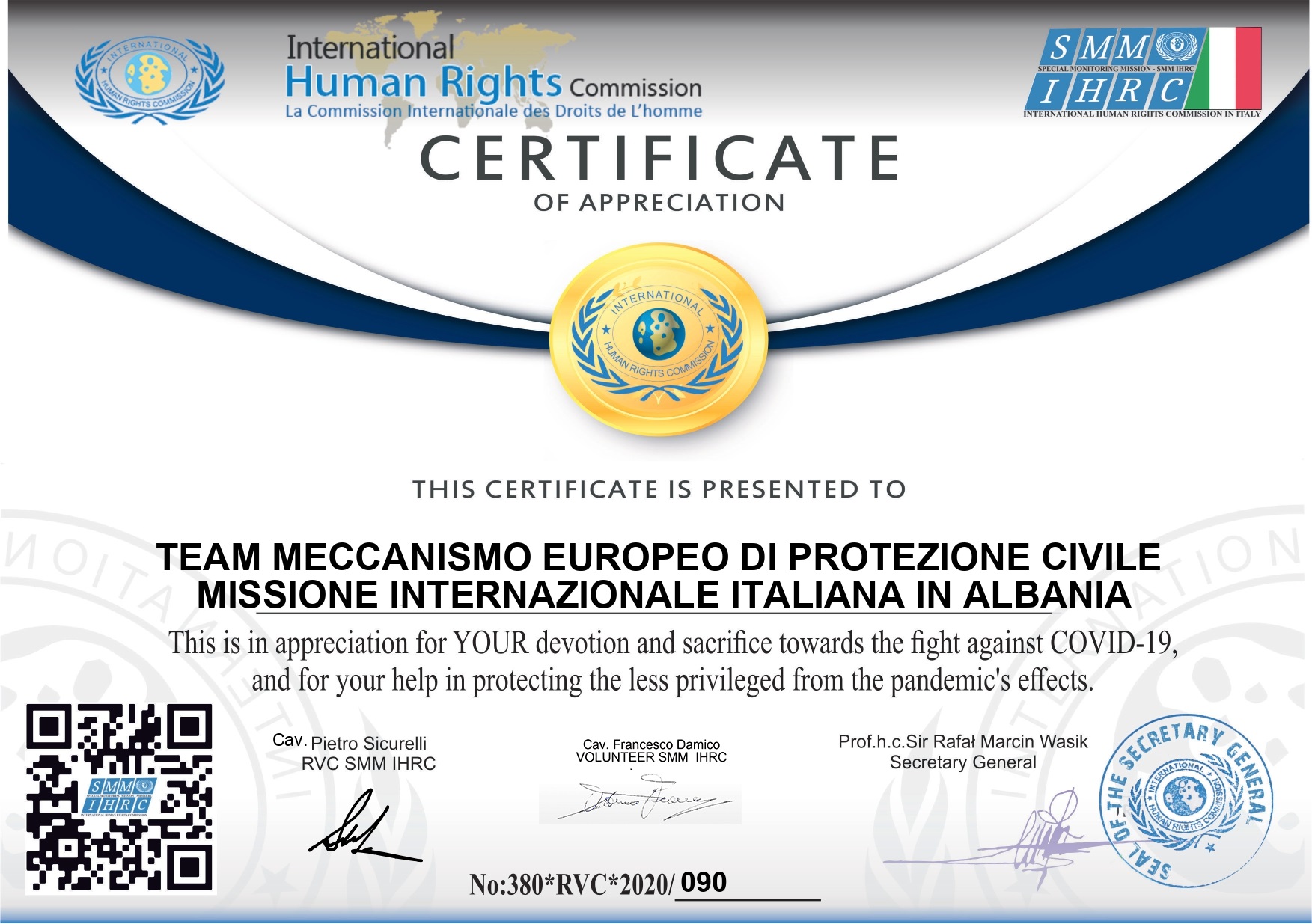 Team del Team Meccanismo Europeo di Protezione Civile Missione Internazionale Italiana in Albania