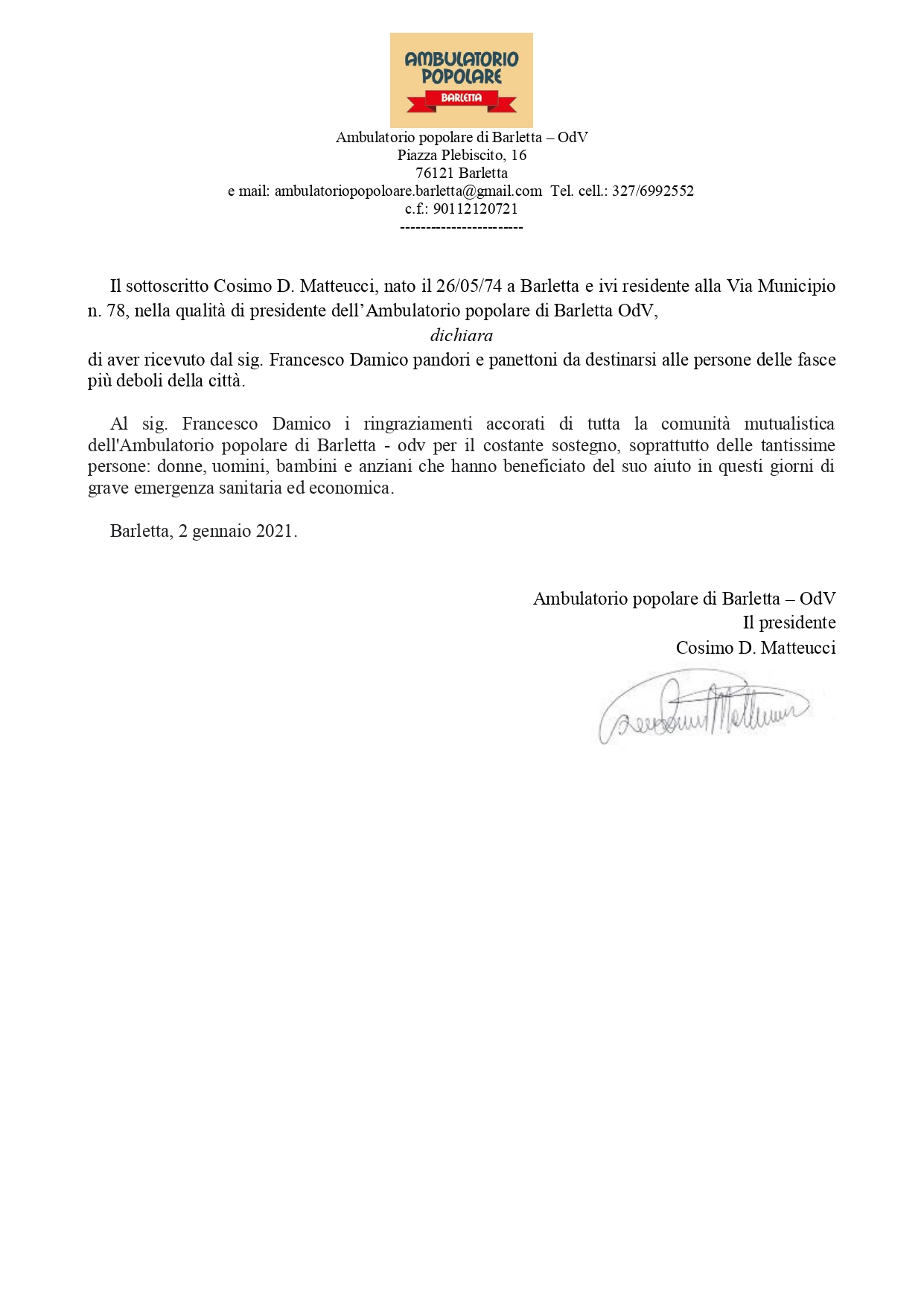 encomio francesco damico dall 'ambulatorio popolare barletta