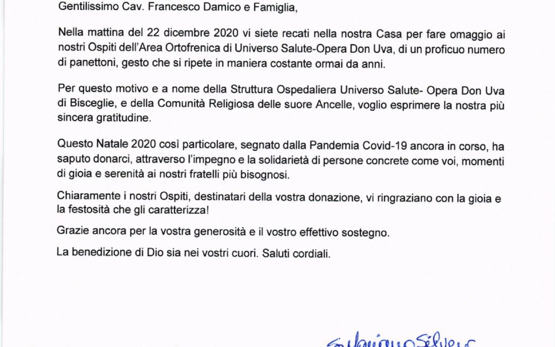 Encomio ricevuto  Congregazione Ancelle Divina Provvidenza