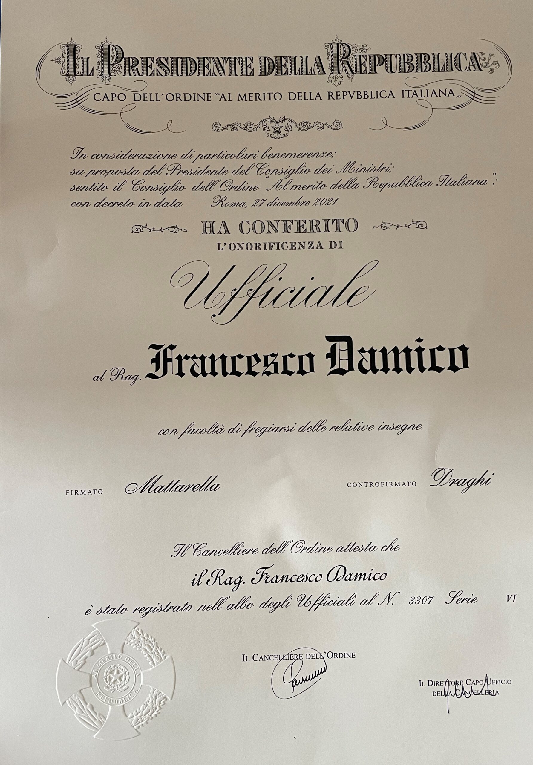 Cav. Ufficiale Damico Francesco