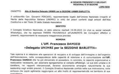 Nomina a Delegato della Sezione Unimri di Barletta